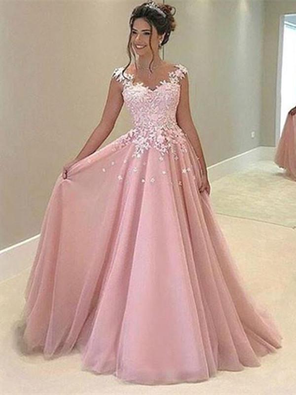 Open Back Pink Lace Prom Dress, Pink ...
